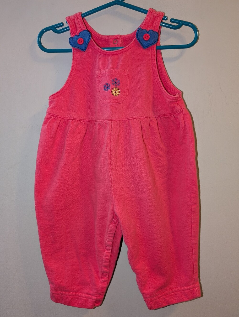 💙 Vintage Gymboree Aspen Adventure Hot Pink Heart-Button Overall Baby Girl 6-12